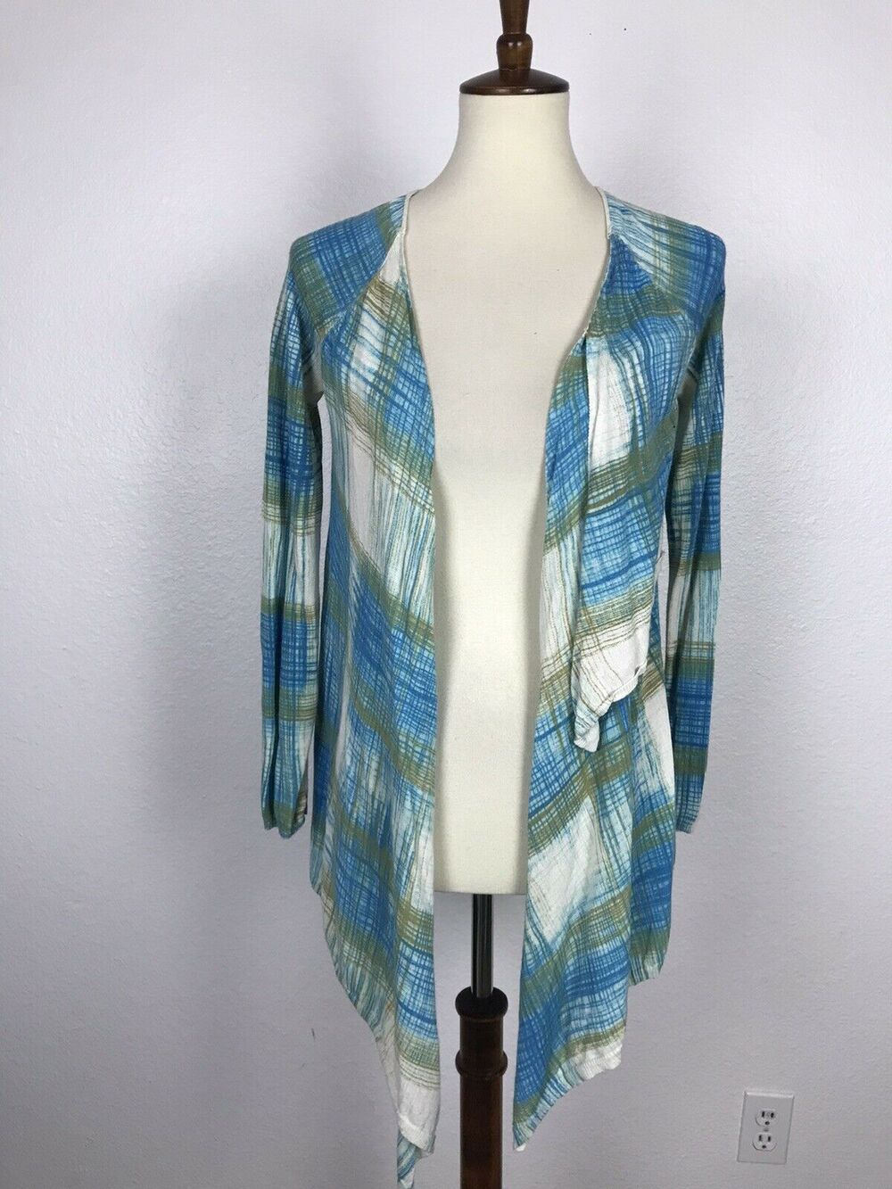 Anthropologie Sparrow Asymmetric Plaid Open Front Cardigan Sweater